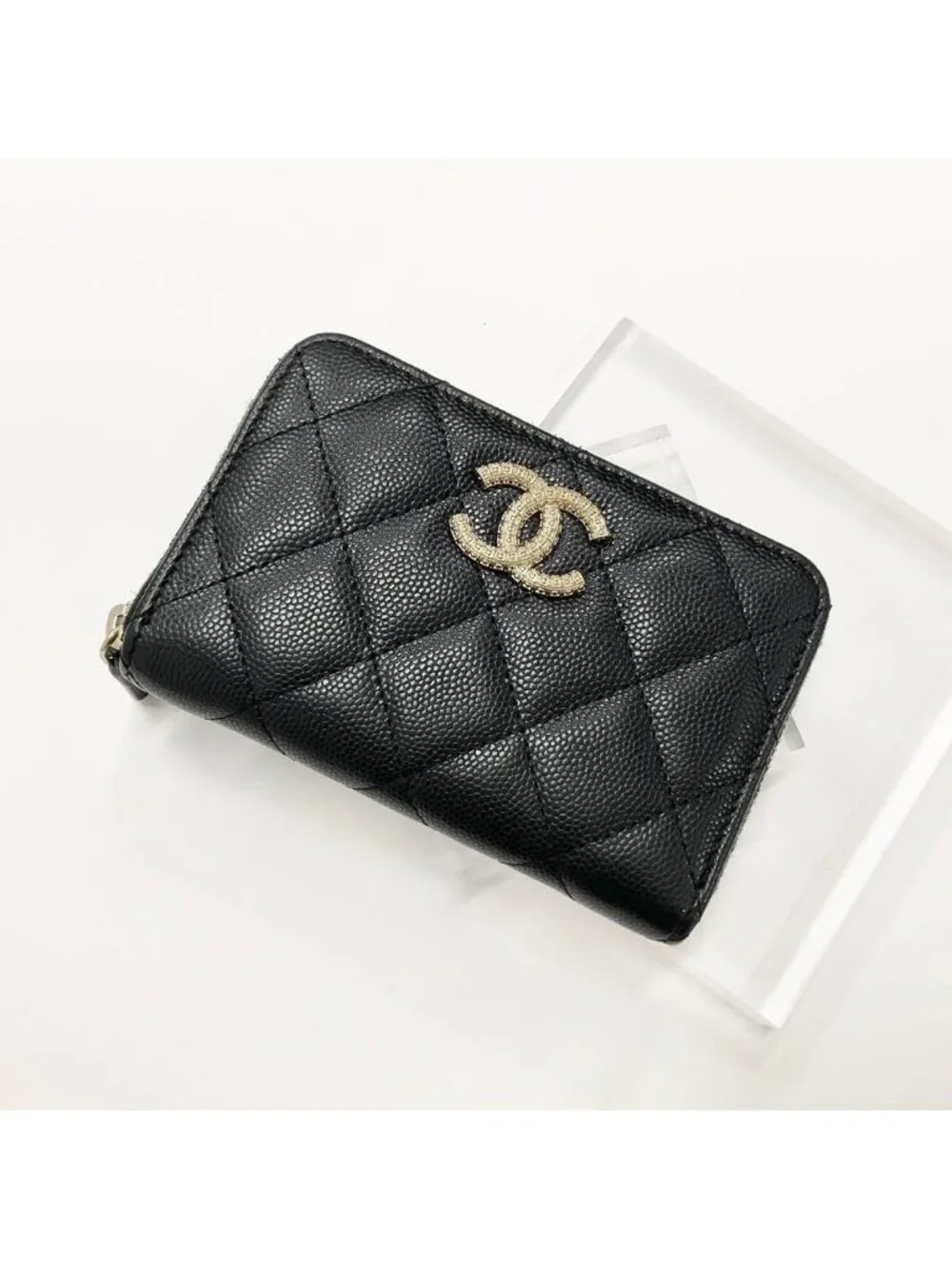 Chanel CC Logo Quilted Fragment Case Zip Wallet Coin Purse